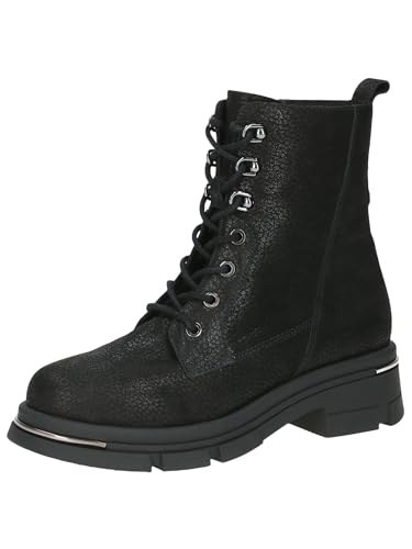 CAPRICE Damen Stiefeletten zum Schnüren aus Leder mit Reißverschluss, Schwarz (Black Nappa), 39 EU im Sale
